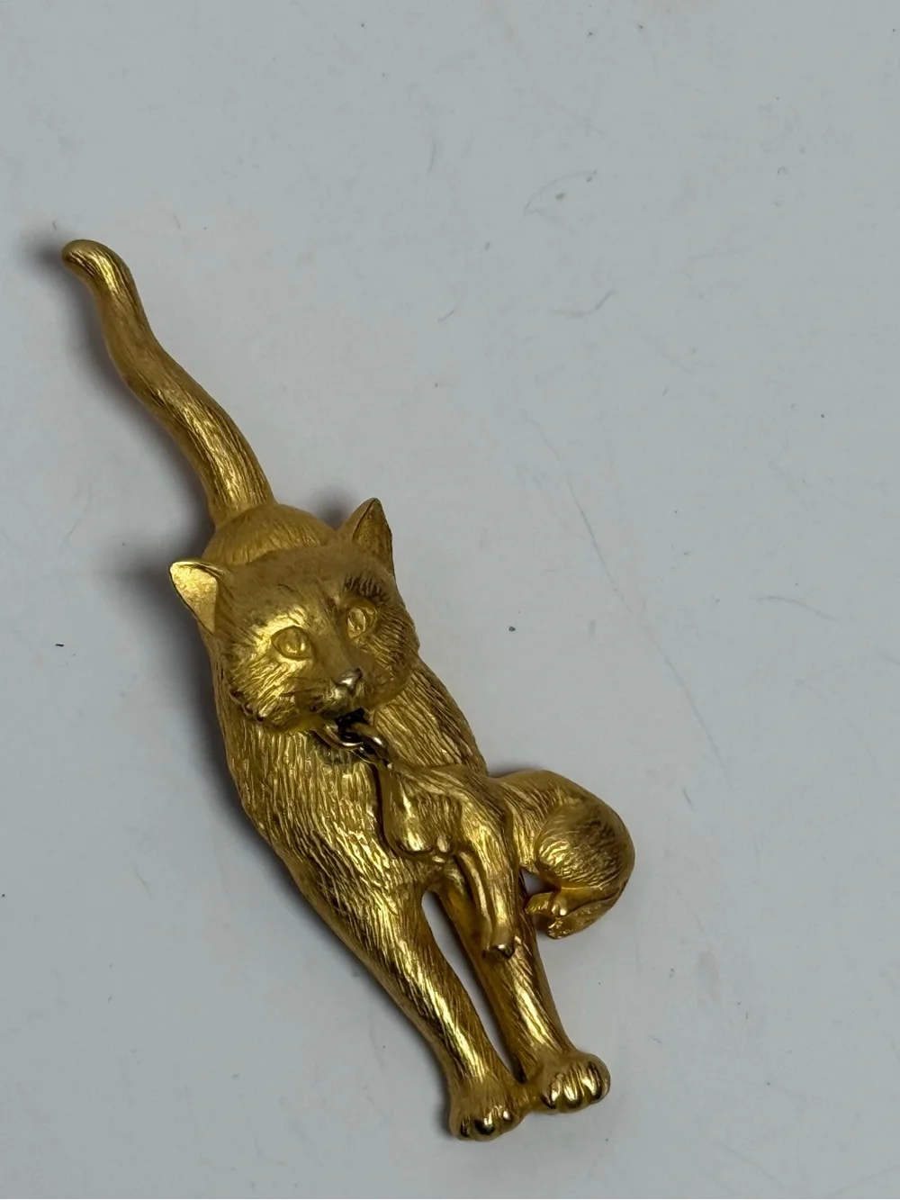 Vintage JJ Gold Cat Figurine Ornament - Decorative Cat with Kitten Brooch